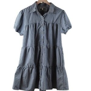 Speed Limit MPH Black White Gingham Tiered Babydoll Mini Dress NWT Size L 6887D